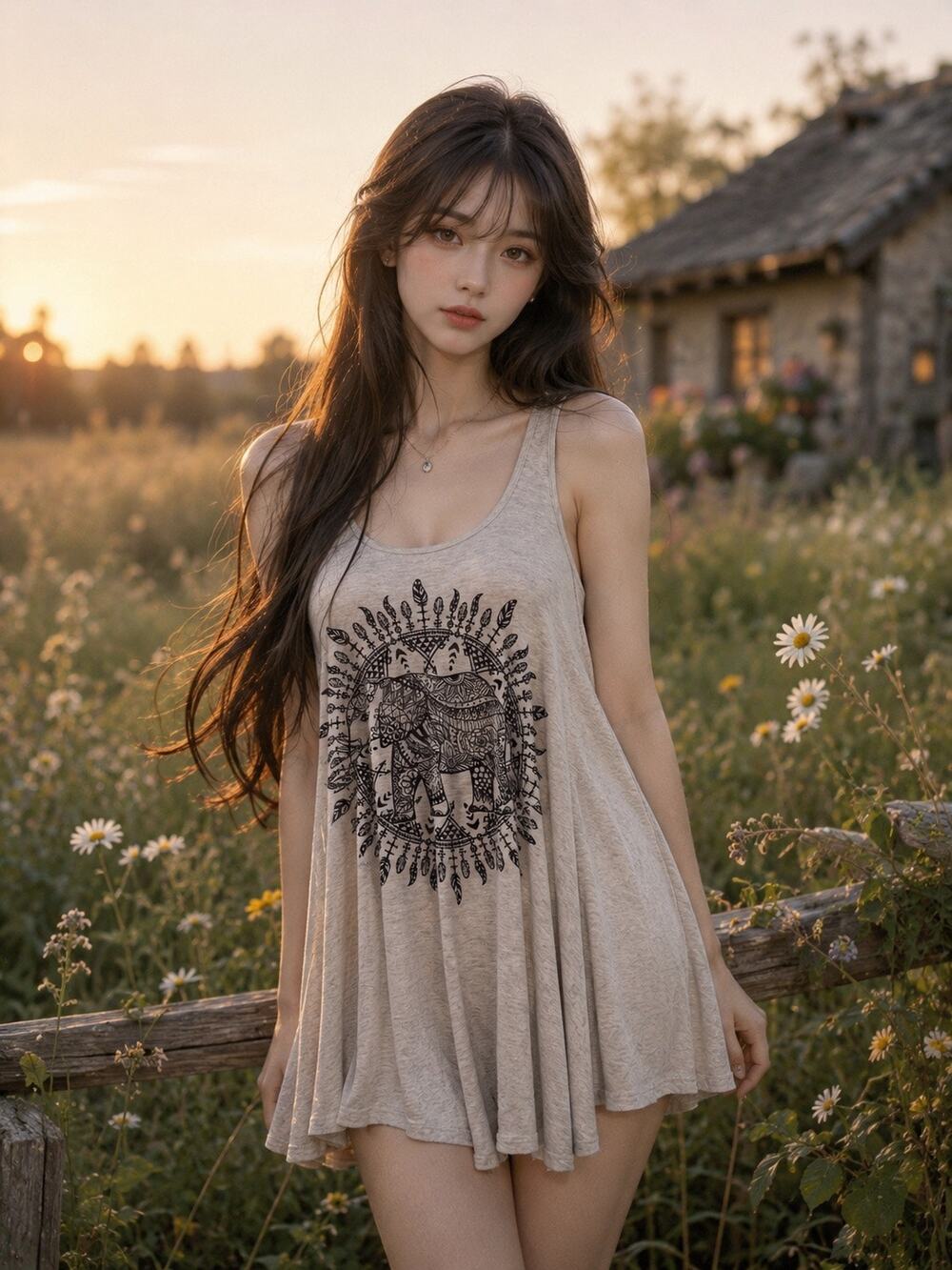 Desert Meadow Wanderings & Mandala Daydreams soft drapey tunic tank top